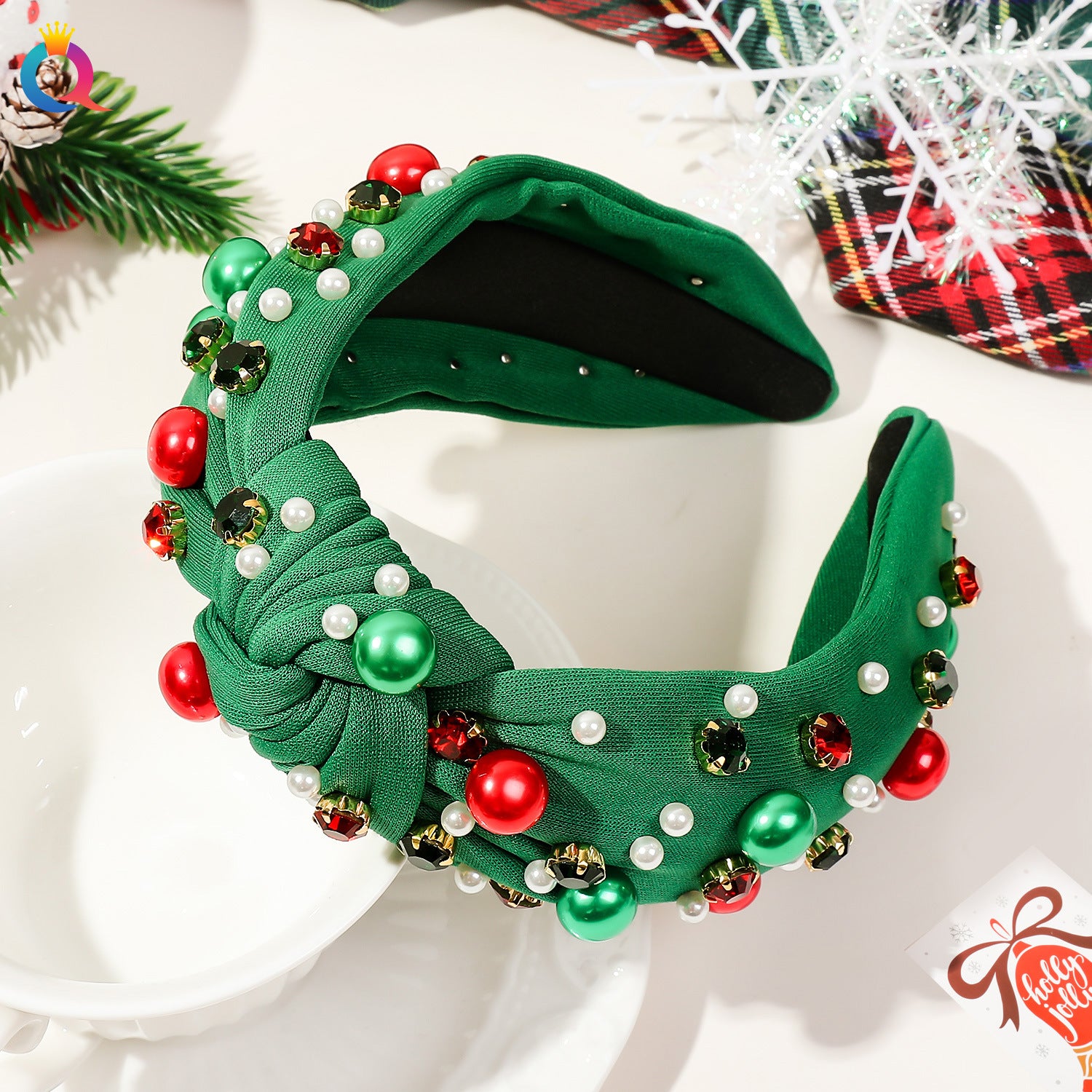 Wholesale Christmas Wide-brimmed Diamond-set Pearl High Skull Headband Hair Ornament